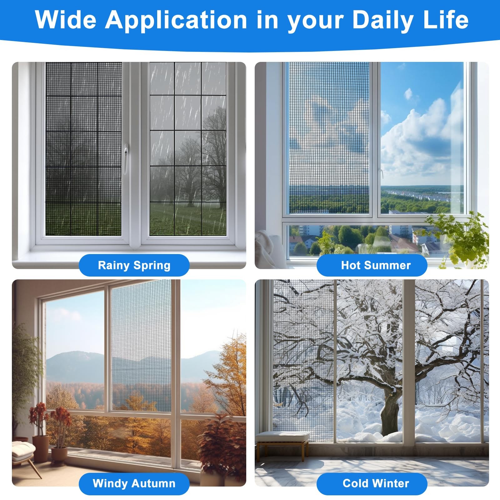Window Screen Repair Kit, 48″x118″ Door Mesh Replacement Black