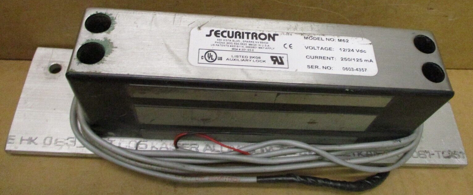 Securitron M62 12/24 VDC Magnalock Door Access 2K08 Auxiliary Lock A5783LR