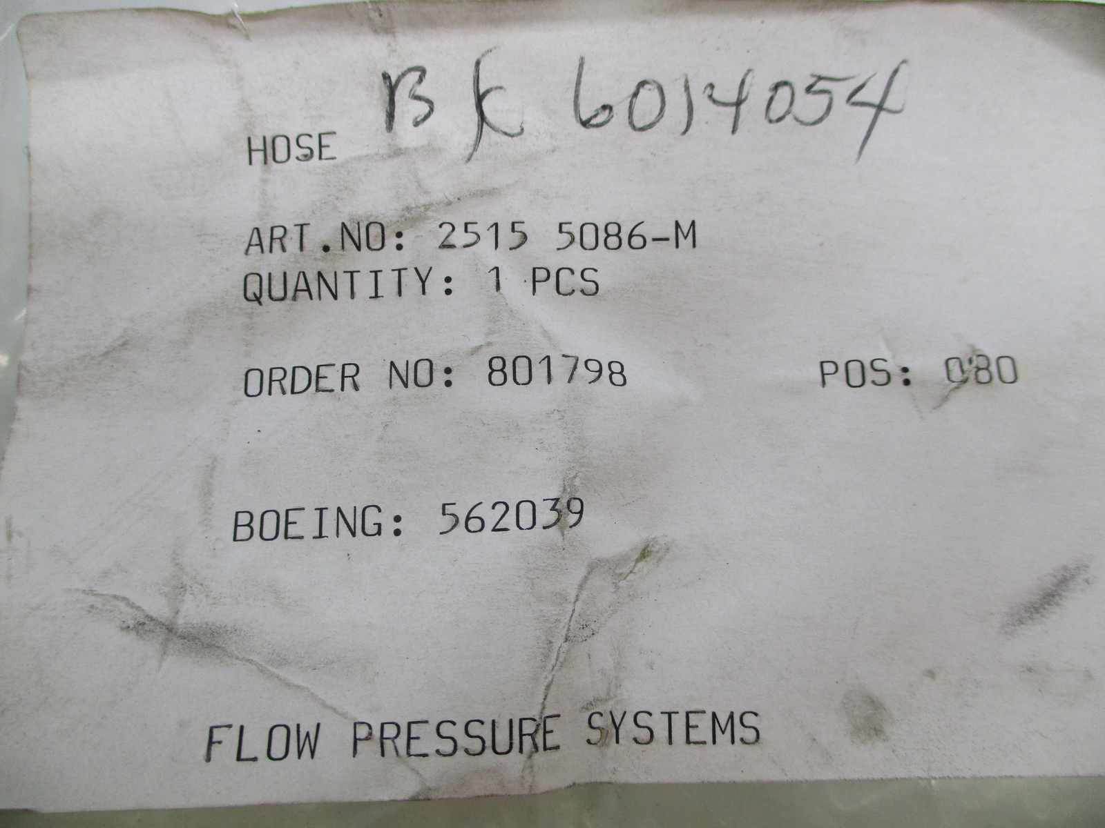 INDUSTRIAL SPARE 2515-5086-M HOSE NSMP