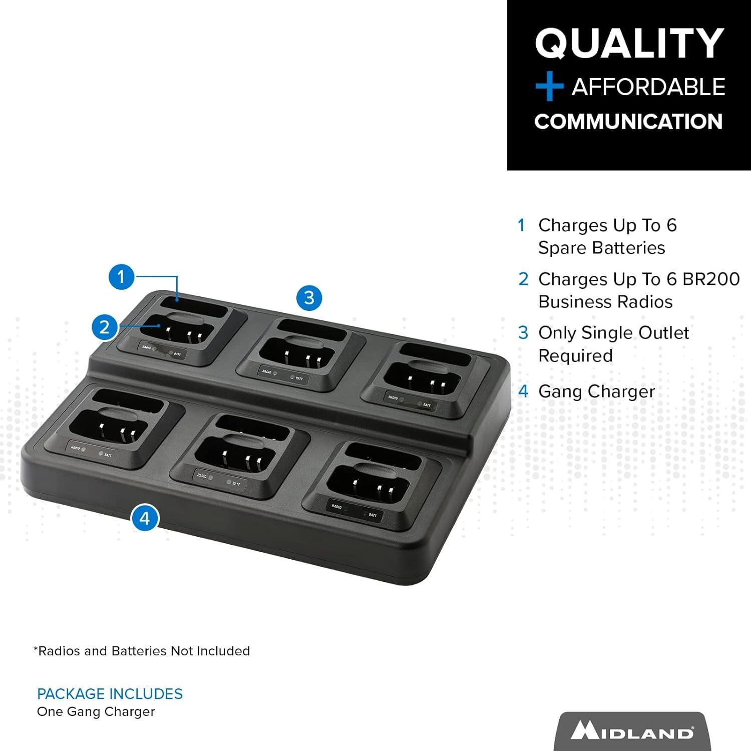Midland BGC200 BizTalk Charger – Charge 6 BR200 Radios Fast & Reliable