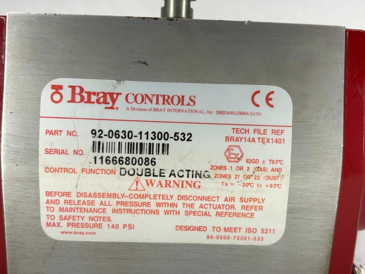 BRAY CONTROLS 92-0630-11300-532 PNEUMATIC ACTUATOR