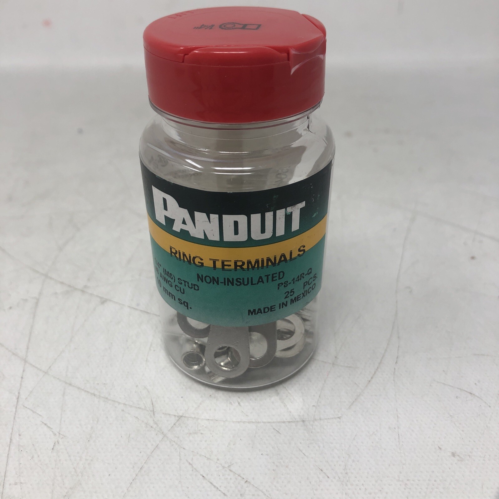 Panduit P8-14R-Q Ring Terminal, Large Wire, Non-Insulated, 8 AWG, 1/4″ (25 Pack)