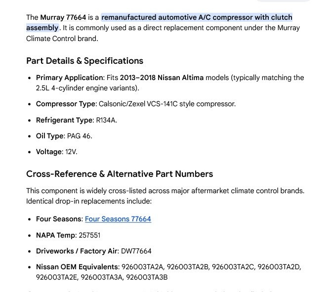 1 REMANUFACTURED MURRAY 77664 A/C COMPRESSOR ***MAKE OFFER***