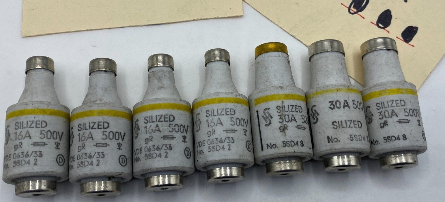 Siemens Silized Fuse Insert 25A / 500V | No.5SD4 4(16A),5SD4 2(30A) LOT OF 7🔔