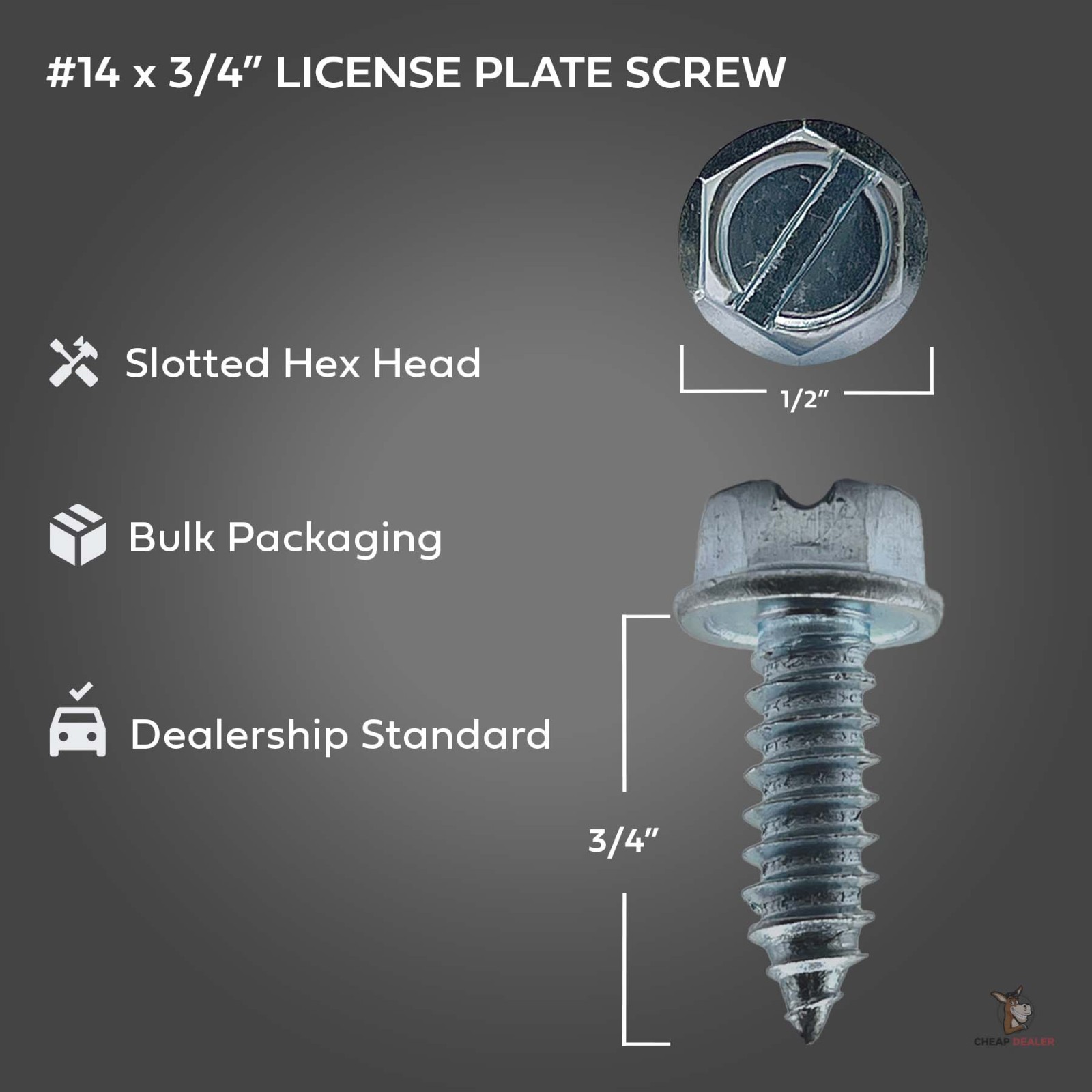 License Plate Screws (Pack of 4) – Slotted Hex Head – American
