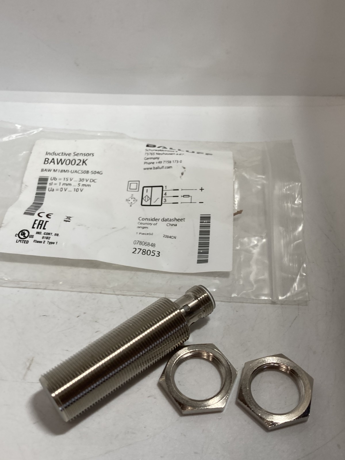 BALLUFF BAW M18MI-UAC50B-S04G INDUCTIVE SENSOR 15-30VDC1MM-5MM SL NIB