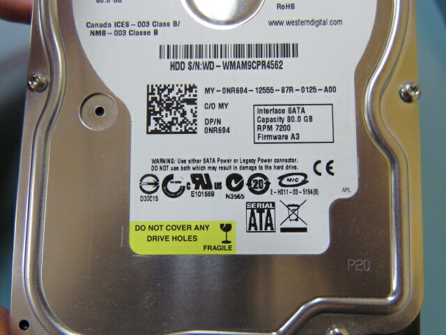 WESTERN DIGITAL WD800JD Qty of 1 per Lot HDD 80GB WD800JD-75MSA3; DCM ; HSCANTJ