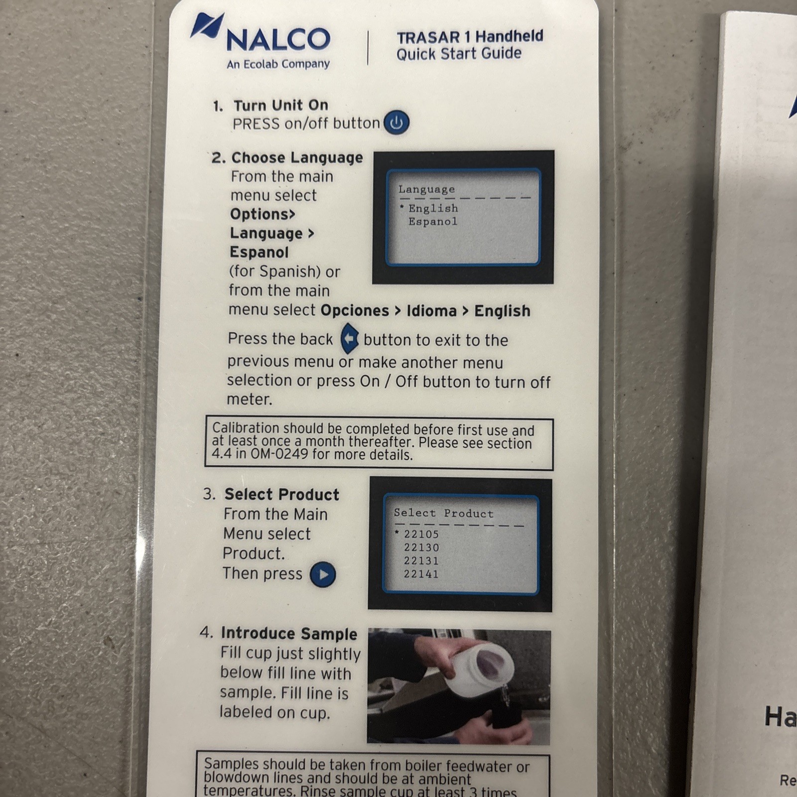 Nalco Trasar T1 LCD Display Handheld Pen Fluorometer Ecolab OM-0249- GREAT COND