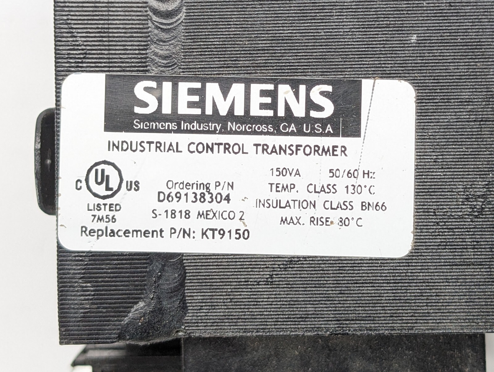 Siemens KT9150 Industrial Control Transformer