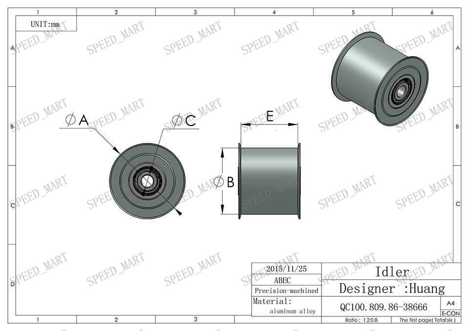Smooth Idler Pulley With bore 8mm Bearing For wide 11mm XL MXL HTD3M Timing belt