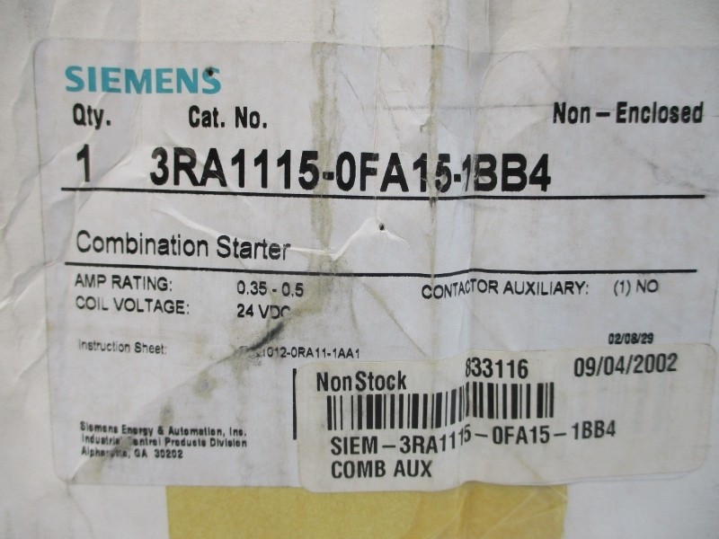 SIEMENS 3RA1115-0FA15-1BB4 24VDC 0.35-0.5A NSMP