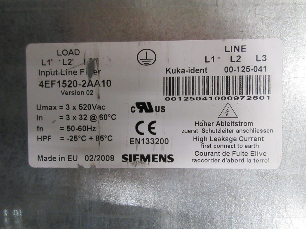 Siemens 4EF1520-2AA10 RFI Line Filter 4EF15202AA10