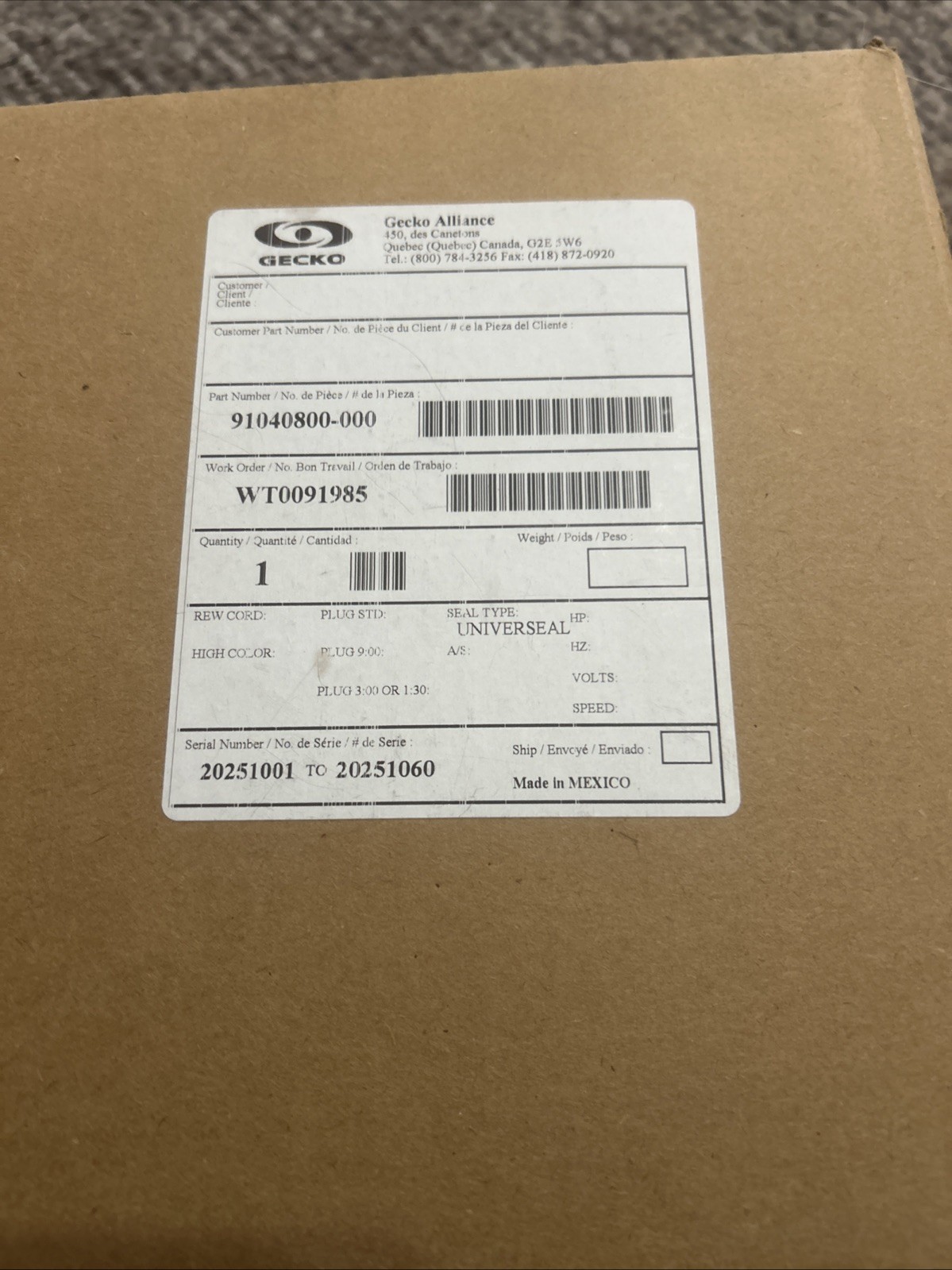Aquaflo/Gecko 91040800-000 Wet End 0.75hp 1-1/2mbt 48fr
