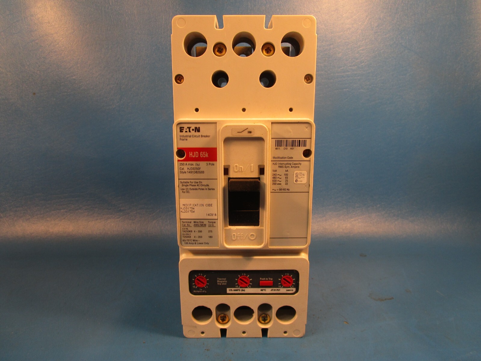 Eaton HJD3175W Molded Case Breakers (MCCBs) HJD 3P 175A 600V 50/60Hz 3Ph J Frame