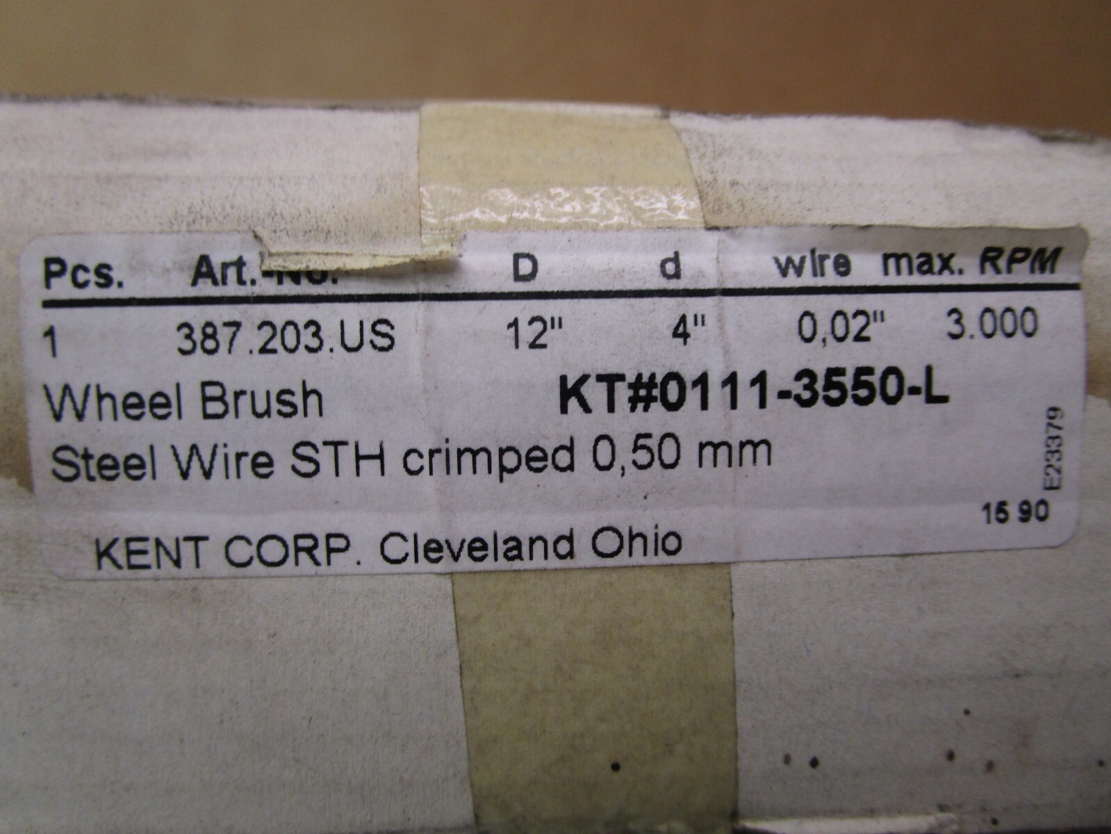 New Open Box Kent Corp. KT#0111-3550-L Wheel Brush 12″D 4″d 0.02″ Wire 51771HM