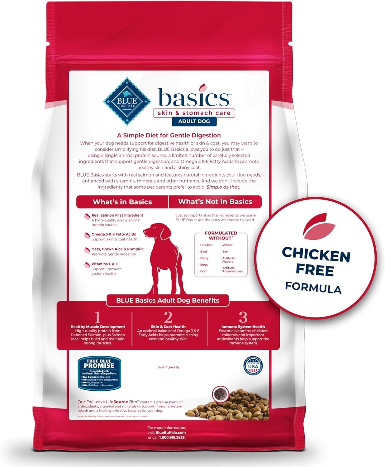 Blue Basics Grain-Free Adult Dog Dry Food – Grain Free, Salmon Recipe – 22 Lb