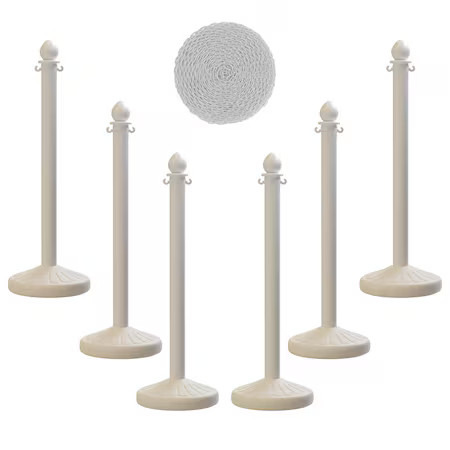 MONTOUR LINE PLS-WH-25-KIT-6-50 White Plastic Stanchion (6 pack), 2.5 in