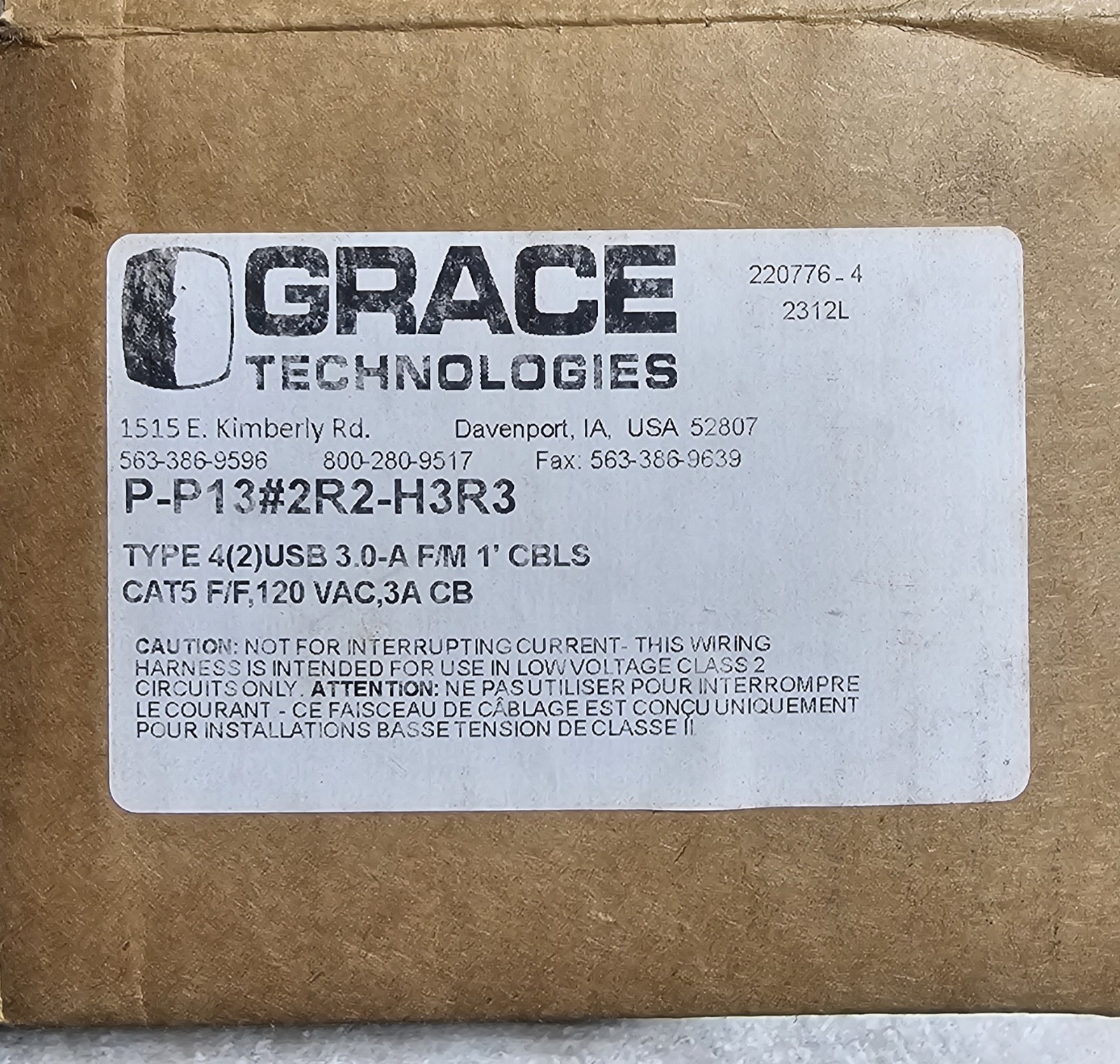 New Grace Products P13#-2R2-H3R3 Ethernet Panel USB Bulkhead Connector 120V