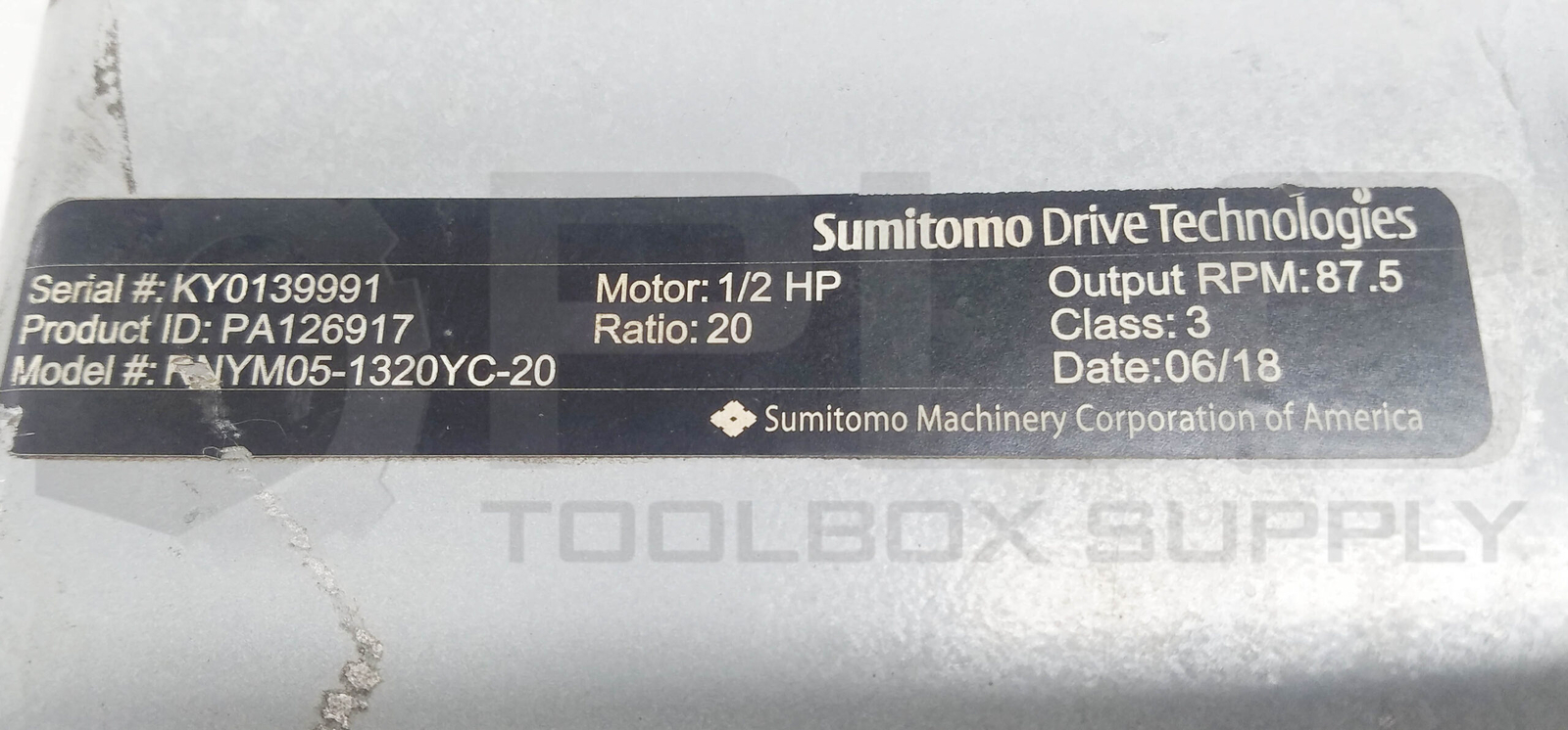 SUMITOMO RNYM05-1320YC-20 GEAR MOTOR RATIO: 20 1/2HP, PA126917