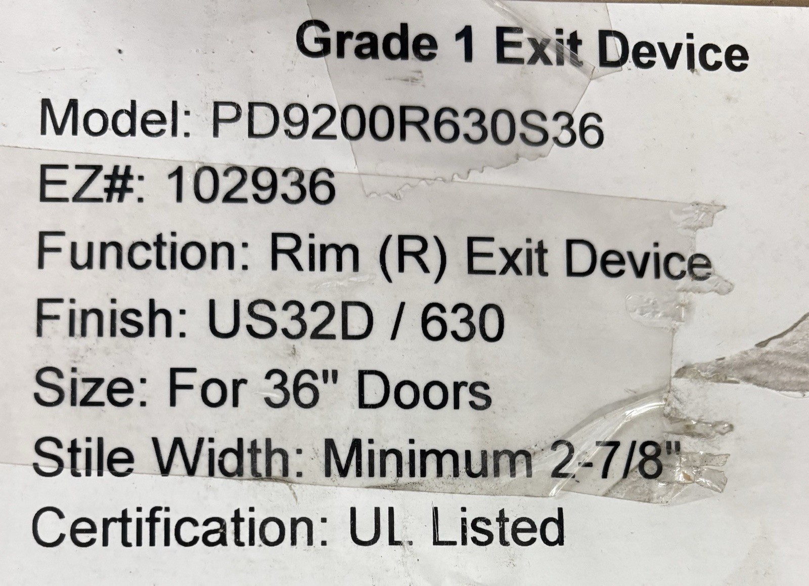 LSDA GRADE 1 RIM EXIT DEVICE US32D 36″ PD9200V630S36EL24V