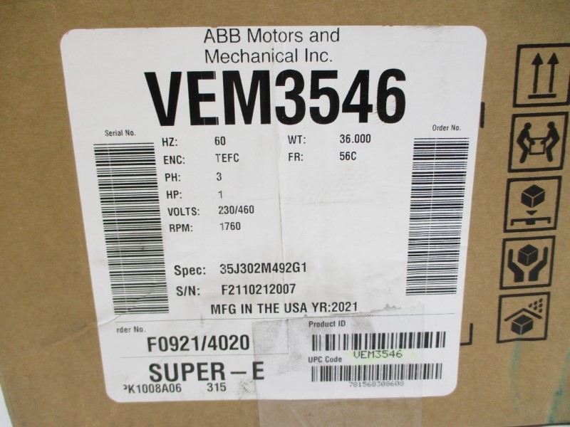 BALDOR VEM3546 35J302M492G1 230/460V 3/1.5A NSMP