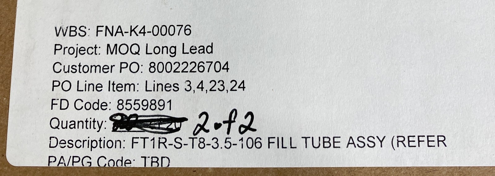 Hibar Systems FNA-K4-00076 Fill Dosing Tube Assy