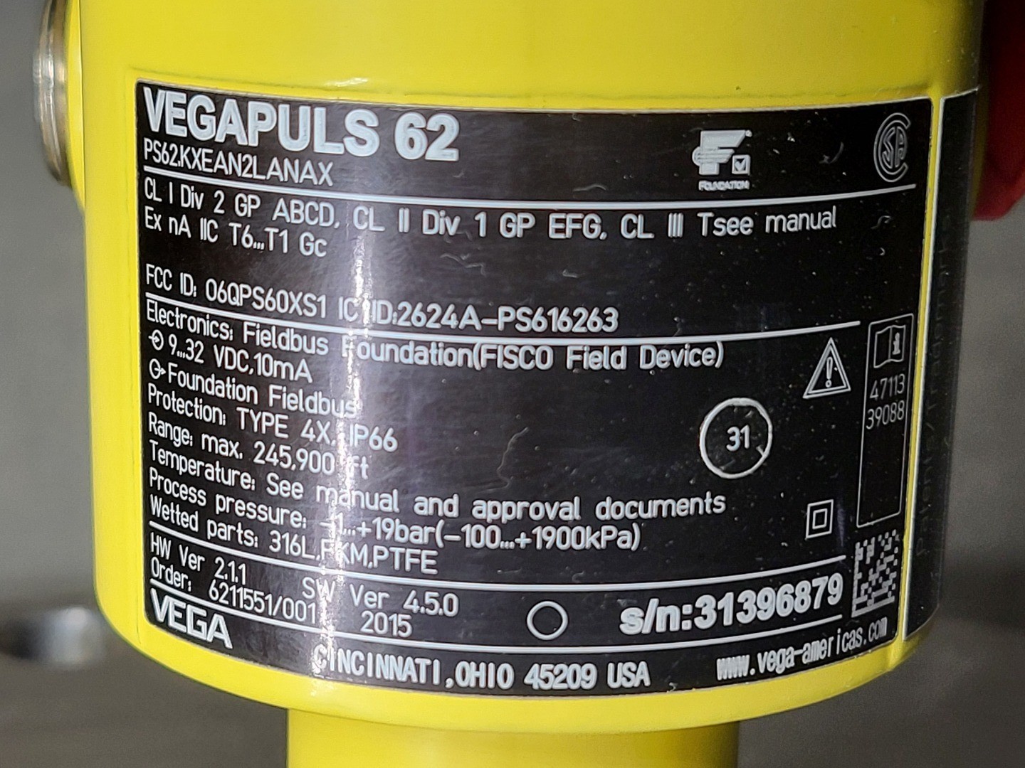 SURPLUS NEW 2015 VEGA PS62.KXEAN2LANAX Vegapuls 62 Radar Sensor – Electrical