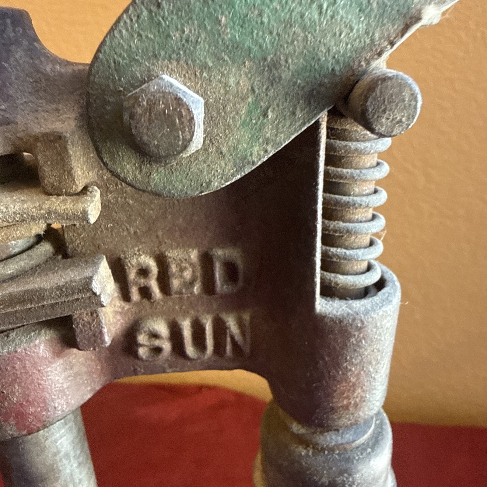 Antique Red Sun Triumph No. 1 Cast Iron Bottle Capper Vintage Bench Press Tool