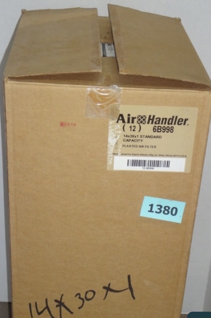 12- Air Handler 6B998 14x30x1 Standard Capacity Pleated Fiberglass Filters NEW!