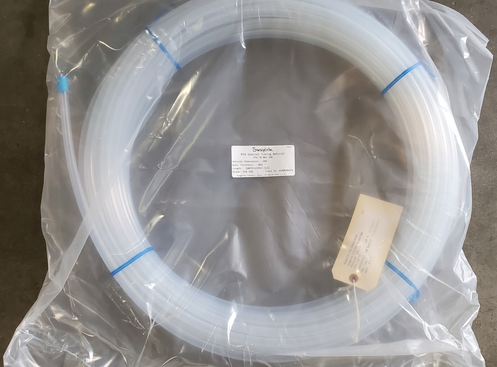 NEW PFA-T8-062-100 Swagelok PFA Tubing, 1/2 in. OD x 0.062 in. Wall x 100 Feet