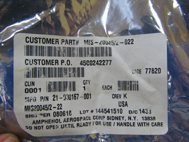 AMPHENOL MIS-20045/2-022 Qty of 1 per Lot CONNECTOR; 21-900167-001 Amphenol Ae