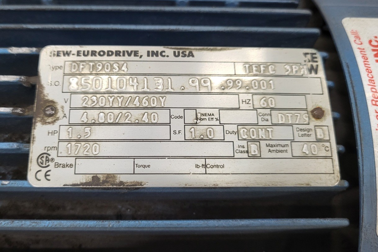 SEW EURORDRIVE R60DT90S4 GEAR MOTOR RATIO 37.55 DFT90S4 1.5HP 1720RPM