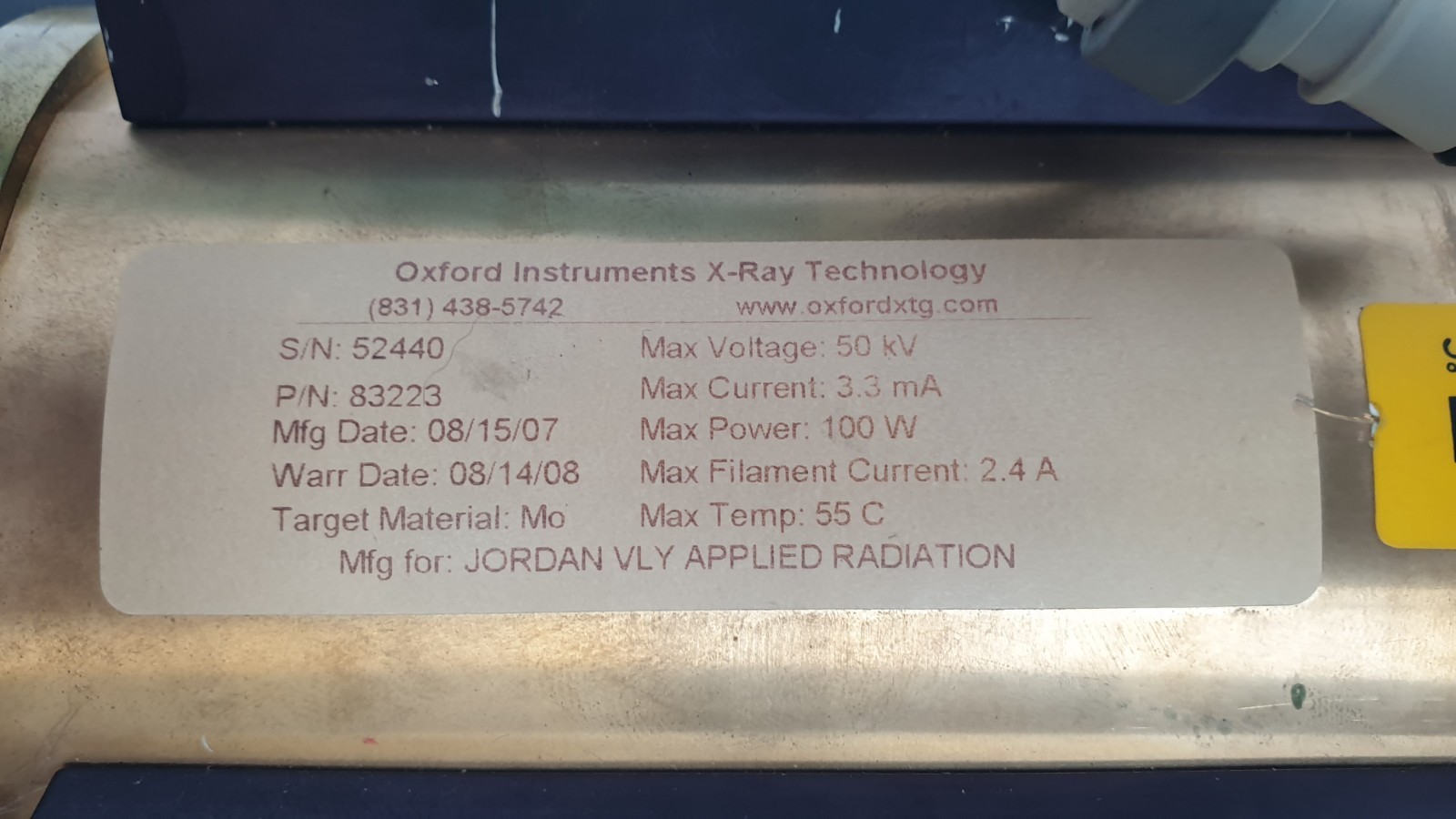 Oxford Instruments X-Ray Tube Model 83223 – 100W, 50kV, Mo Target