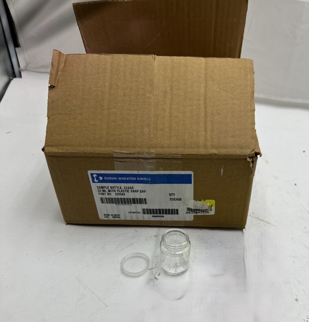 (Box of 72) Duran Wheaton Kimble Clear Sample Bottle 30ml with Snap Cap 225543