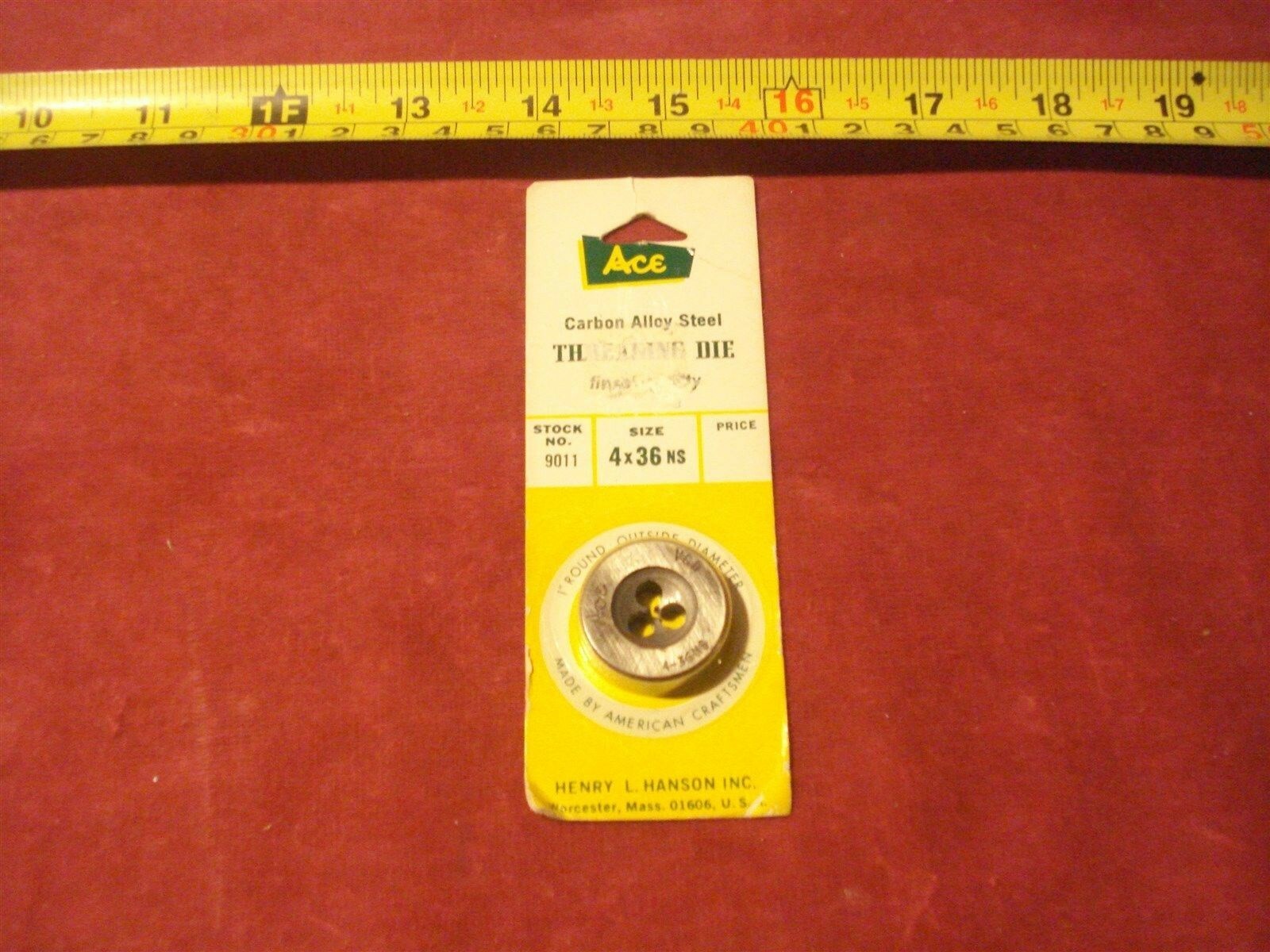 (0350.) 1″ Round Die 4 – 36 NS ACE Hanson 9011 Made in USA