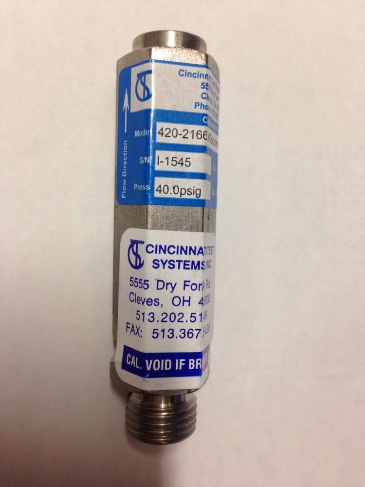 Cincinnati Test Systems 420-2166.00scc/m-40.0psig-21, EX0I1545, I-1545#1645Q3