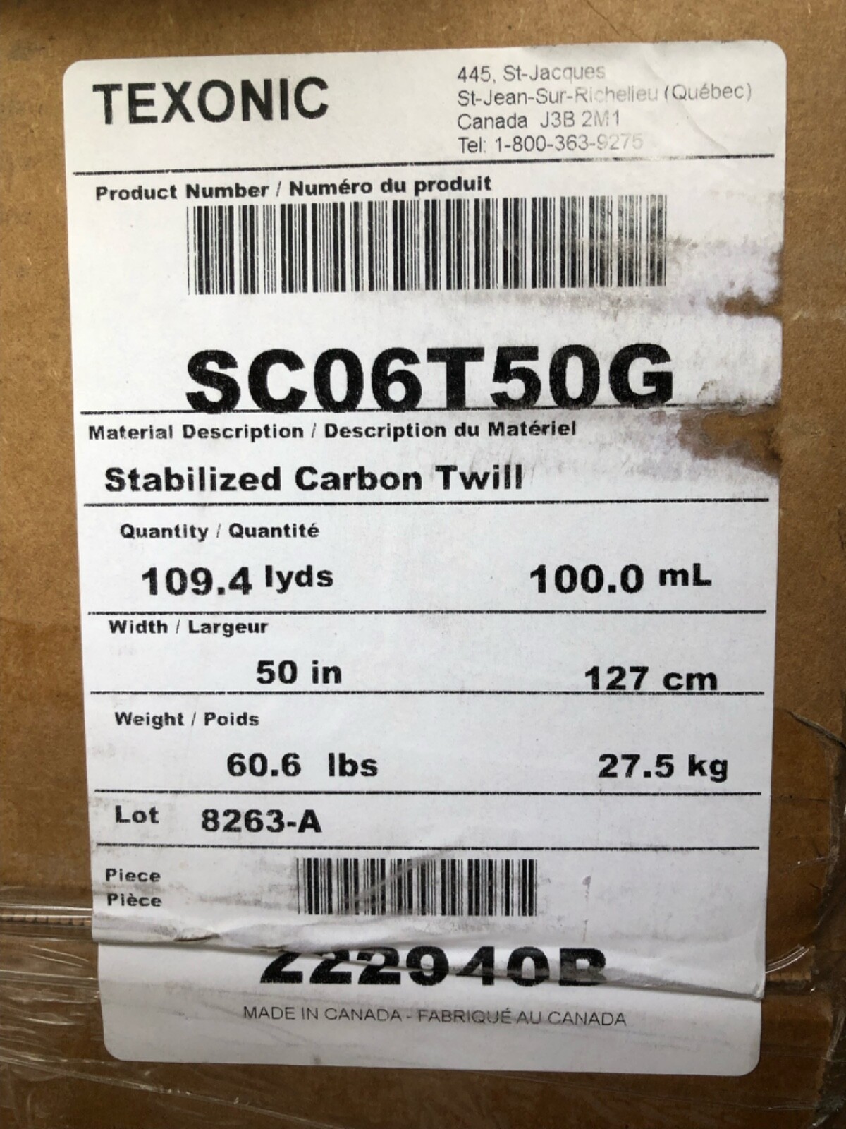 5 (+) YDS Texonic Stabilized Carbon Fiber Cloth 3k 6.5oz 50″ 2×2 Twill Weave