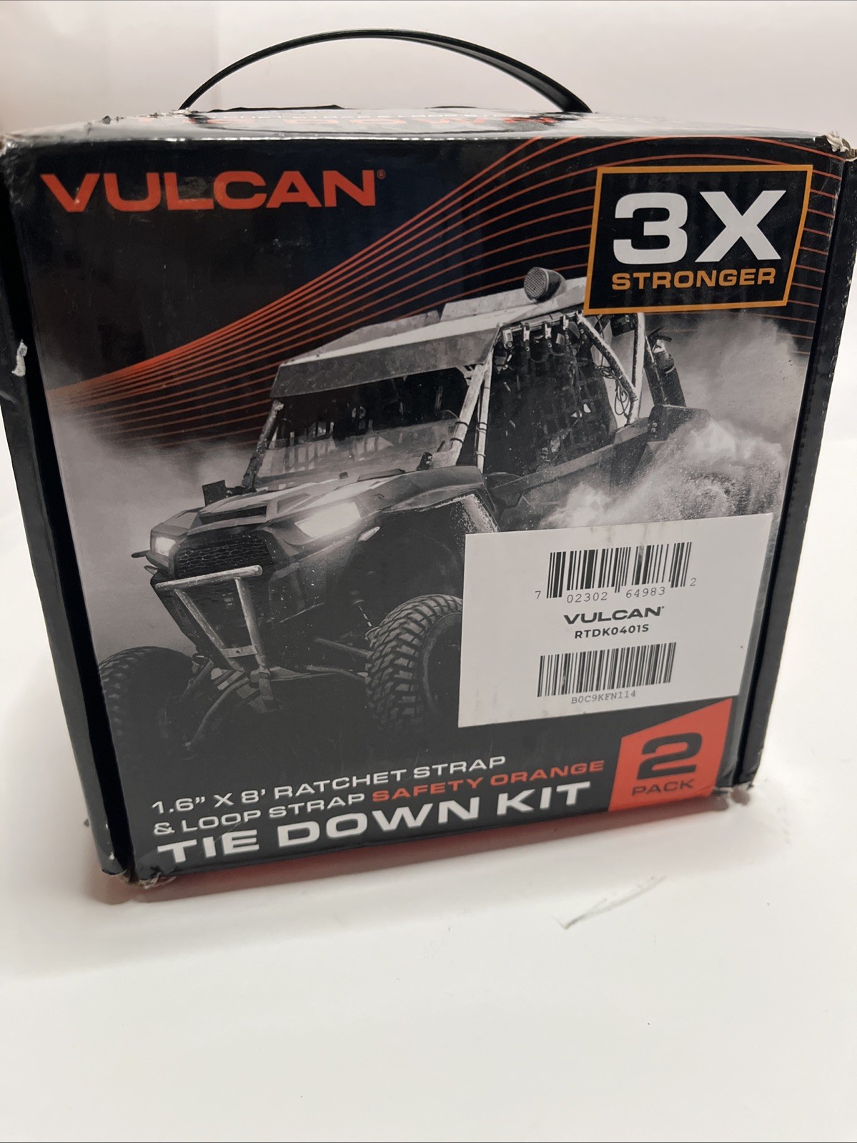 2-Pack VULCAN 1.6 in. x 8 ft. Safety Orange Ratchet Strap & Loop Tie Down Kit