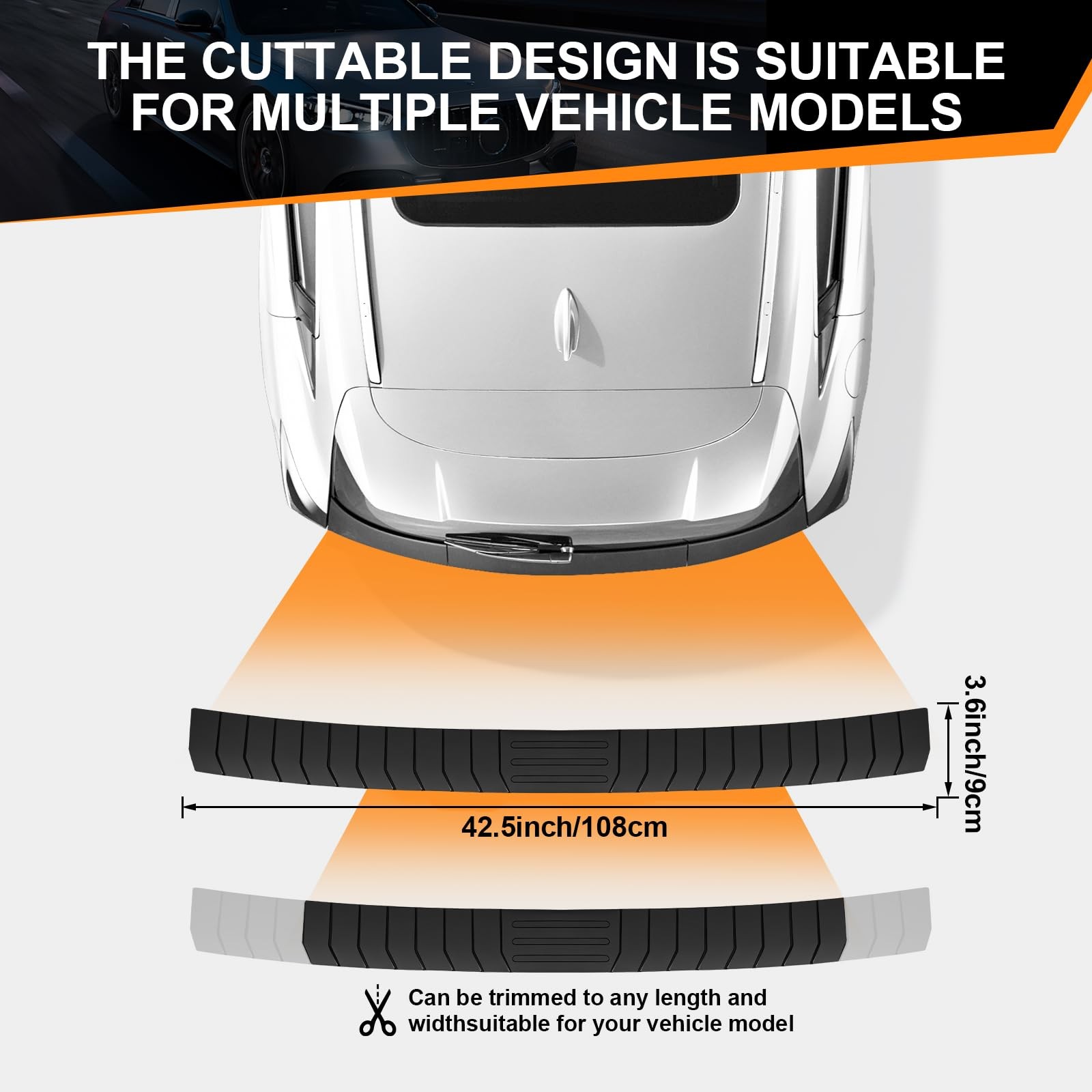Car Rear Bumper Protector 41.5″x3.6″ Universal Rubber AntiScratch Accessory