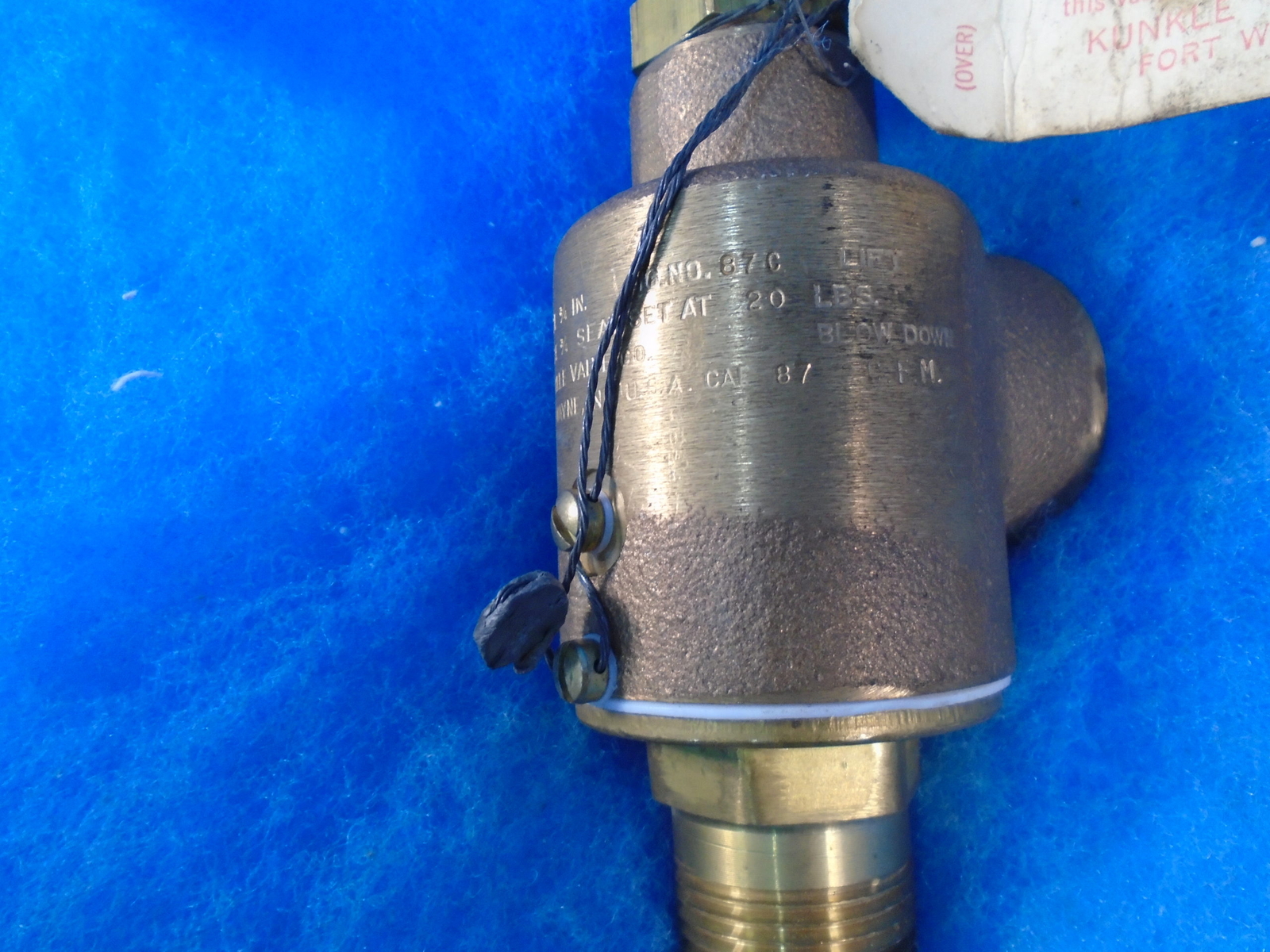 KUNKLE VALVE CO 87 SAFETY RELIEF BRASS VALVE 1YR WARRANTY