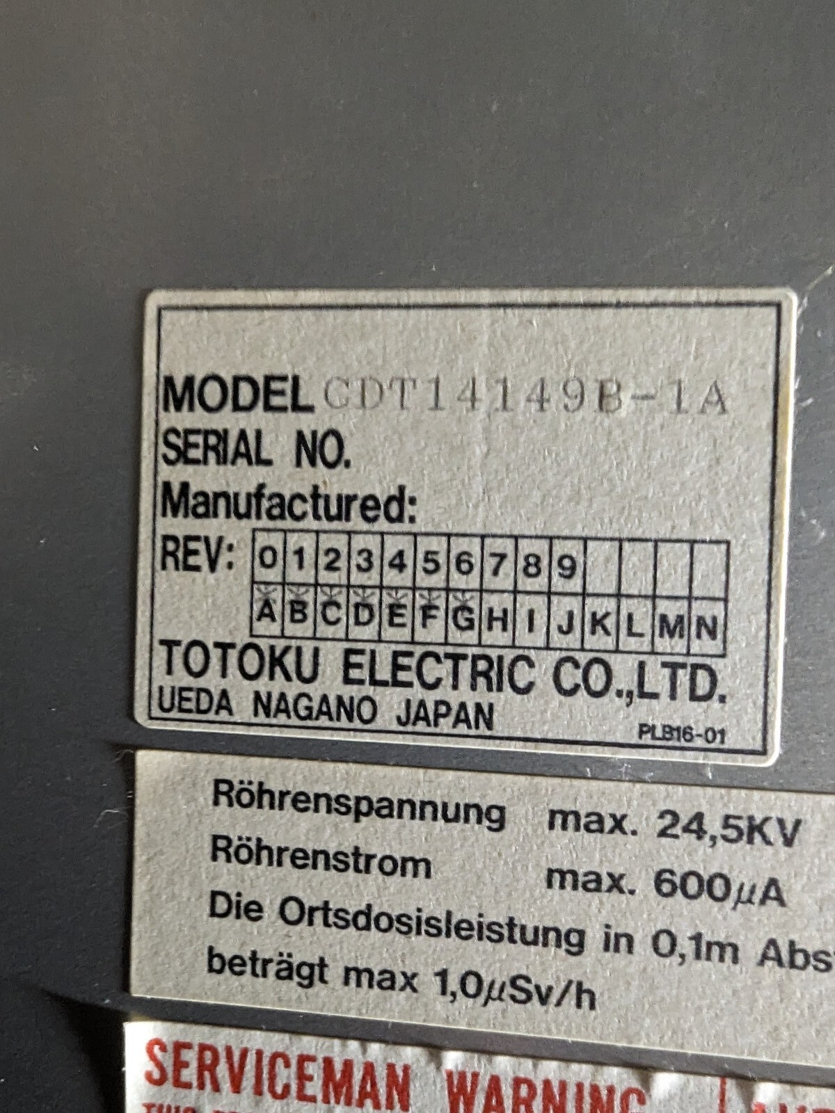 OKUMA CNC MILL TOTOKU CRT DISPLAY MONITOR CDT14149B-1A M34KNM23XX01 PLB07-580
