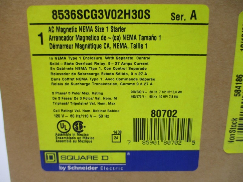 SQUARE D 8536SCG3V02H30S SER. A 110/120V 9-27A NSMP