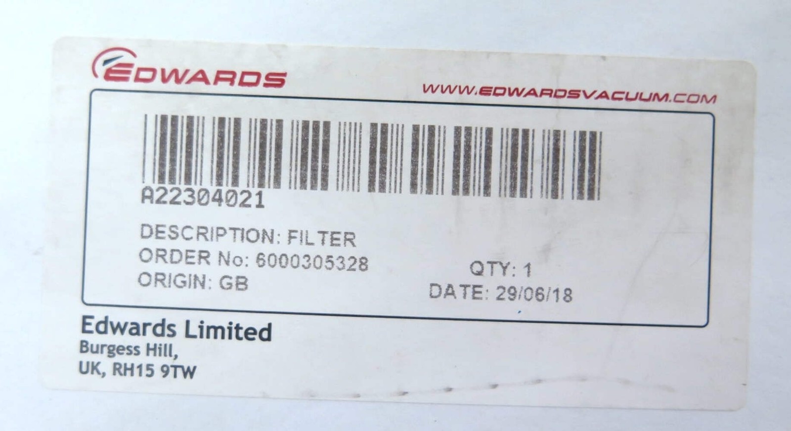 Edwards A223040221 Filter For Vacuum Pump A223-04-021