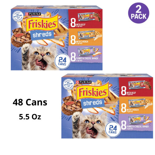 Friskies® Shreds Adult Cat Wet Food – Variety Pack, 5.5 Oz, Pack of 48