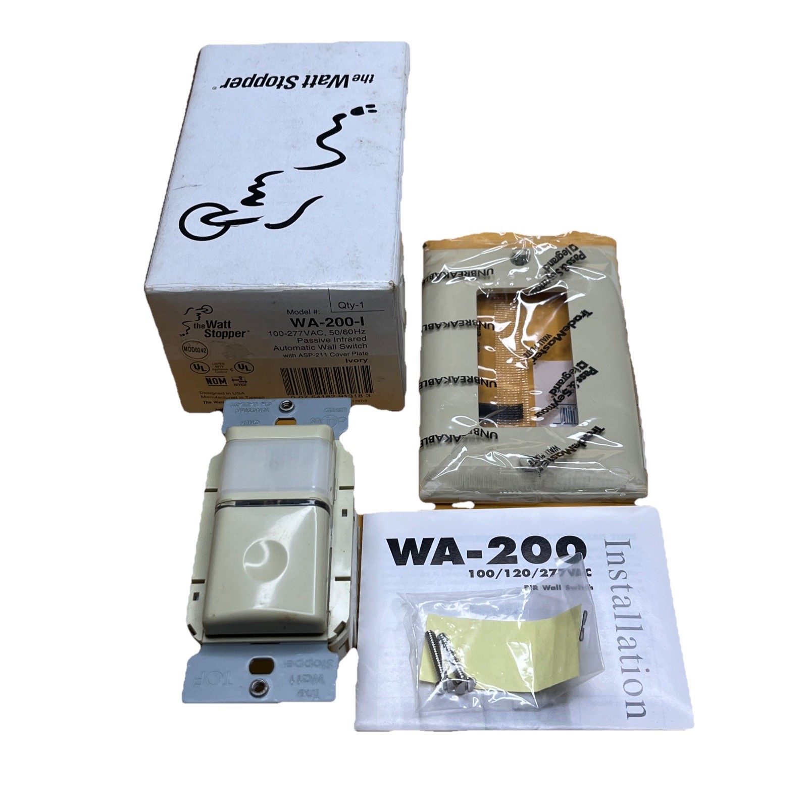 Watt Stopper WS-200-I Automated Wall Switch 120-277 VAC 60 Hz Ivory