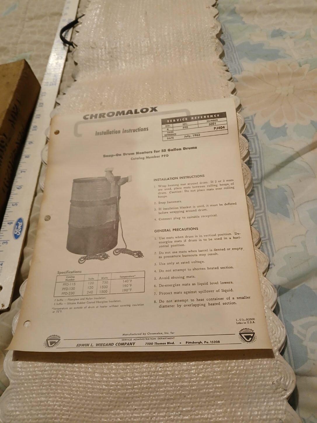 Chromalox Flexible Thermal Drum 55 gal heater 115 volt, 750 watt used