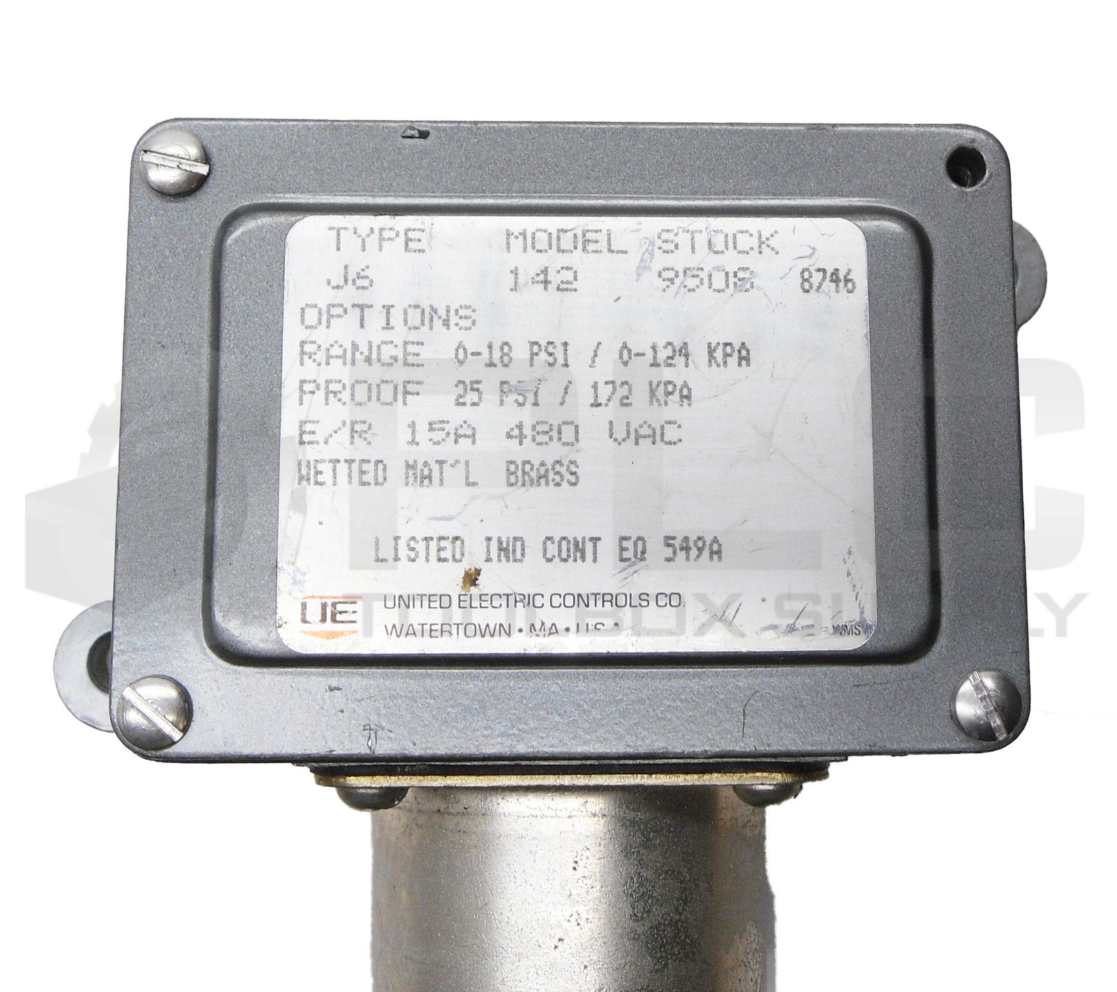 UNITED ELECTRIC J6-142 PRESSURE SWITCH 0-18PSI 4-7″WC 15A 125-250VAC