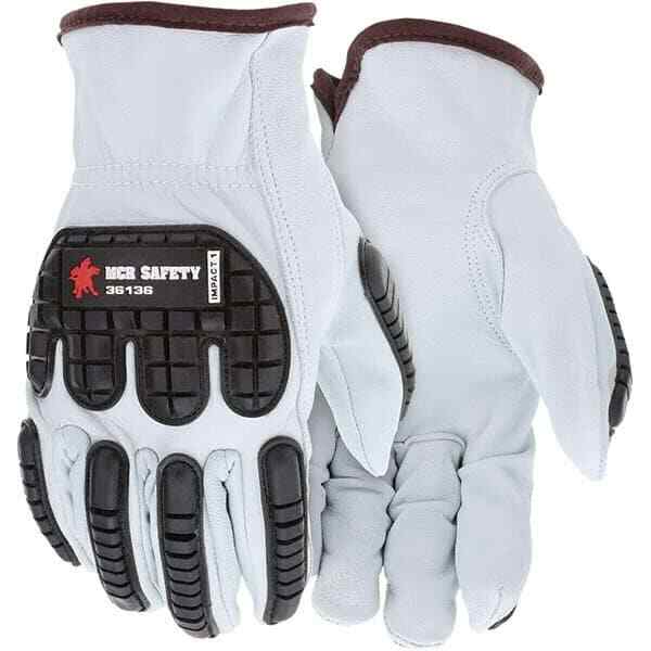 MCR Safety 36136L Gloves: Size L, Goatskin Brown, Padded Palm Grip