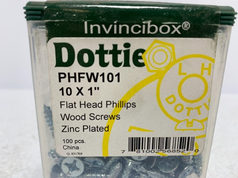 Dottie PHFW101 Wood Screw #10 x 1″ Zinc Plated Phillips Flat Head (lot of 100)