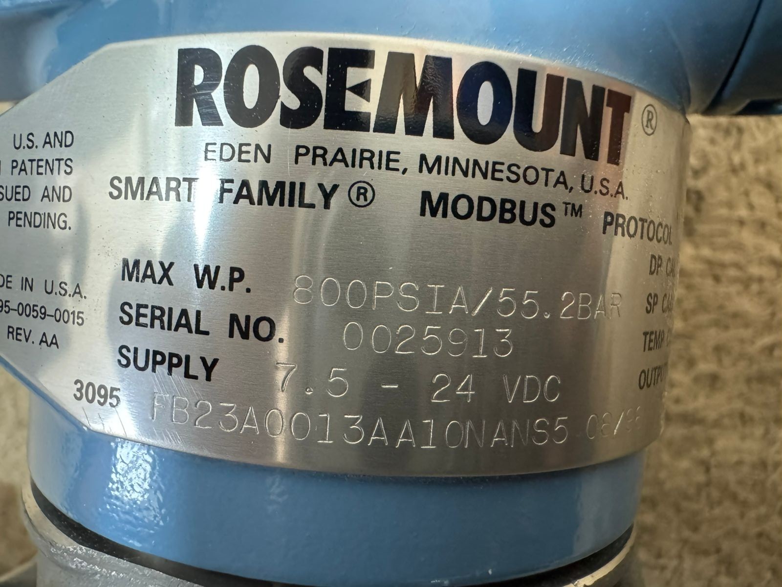 Rosemount / MultiVariable Transmitter / 3095FB23A0013AA10NANS5 / 800PSIA-55.2BAR